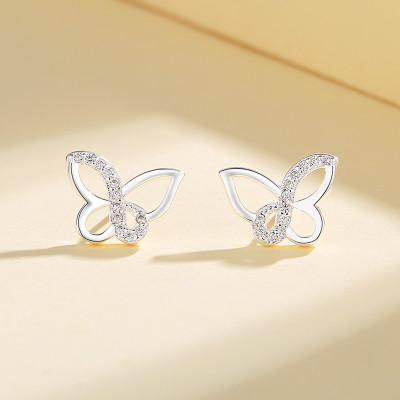 Fine Simplicity | 925 Cubic Zirconia | Women Butterfly Sterling Silver Stud Earrings