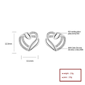 Moda Mujer Plata de ley S925 | Minimalismo de doble capa | Aretes en forma de corazón
