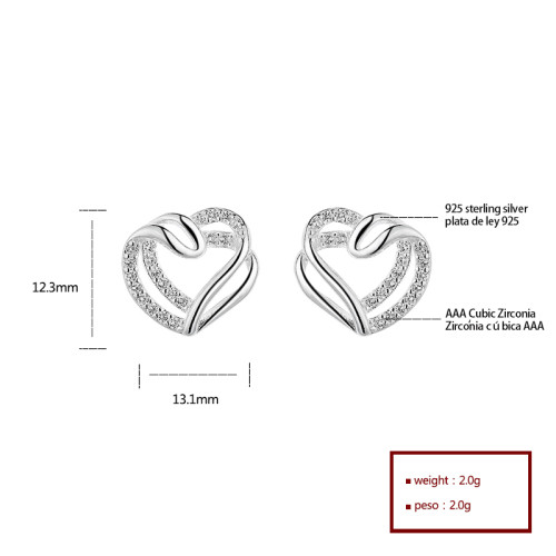Moda Mujer Plata de ley S925 | Minimalismo de doble capa | Aretes en forma de corazón