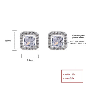 Minimalist Large White Zircon | Silver Glitter Square Geometry Stud Earrings For Women