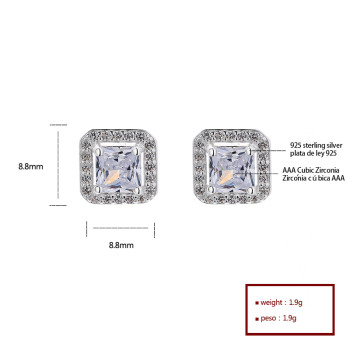 Minimalist Large White Zircon | Silver Glitter Square Geometry Stud Earrings For Women