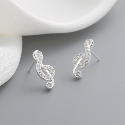 Fashion Musical Note Silver Plated Zircon | Hip Hop Original Silver Sutd Earrings For Women Men Jewelry