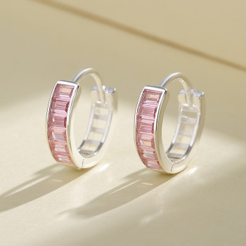 Chinese Jewelry | Pink Aaa Cz Zircon | 925 Silver Wholesale Unique Huggie Earrings For Women