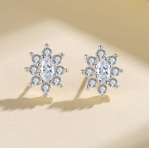 2023 Fashion Colorful Aaa Cubic Zirconia Jewelry | S925 Sterling Silver Snowflake Stud Earring For Girls