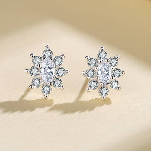 2023 joyas de circonita cúbica Aaa coloridas a la moda | Pendiente de botón de copo de nieve de plata esterlina S925 para niñas