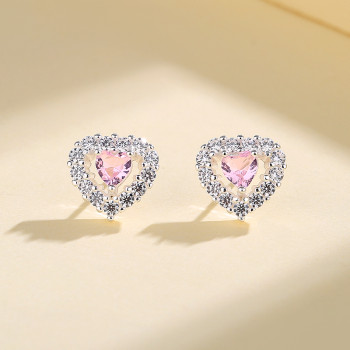 Trend 2023 Tiny Pink Aaa Cubic Zirconia | Heart Stud Earrings Jewelry S925 Sterling Silver