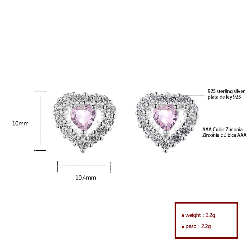 S925 Pendientes de botón de corazón de plata