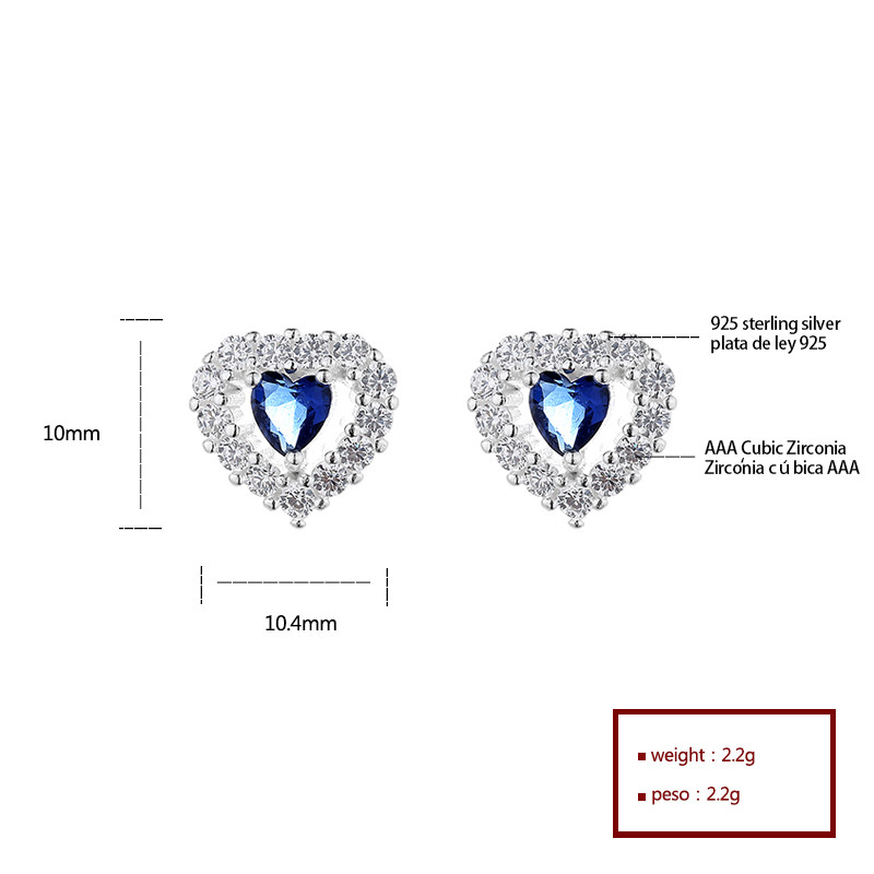 S925 Pendientes de botón de corazón de plata