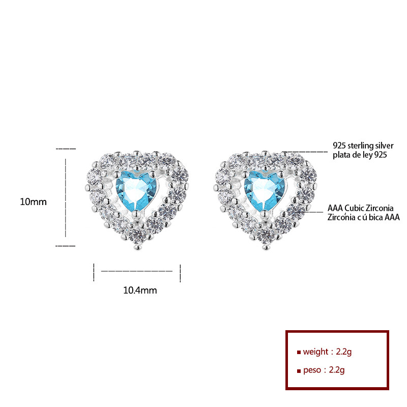 S925 Pendientes de botón de corazón de plata