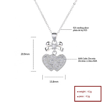 Custom Dainty Aaa Cubic Zirconia | Inlay Sterling Silver Double Love | Heart Pendant Neckless For Mother Girl
