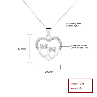 Long Chain Heart Shaped Owl | 925 Sterling Silver Plated Necklace | Aaa Cubic Zirconia Zircon Jewelry For Women