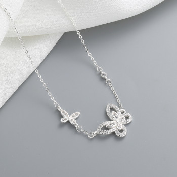 Women Fashionable Cubic Zirconia Jewelry | Sterling Silver Butterfly Pendant Necklace For Silver Plated
