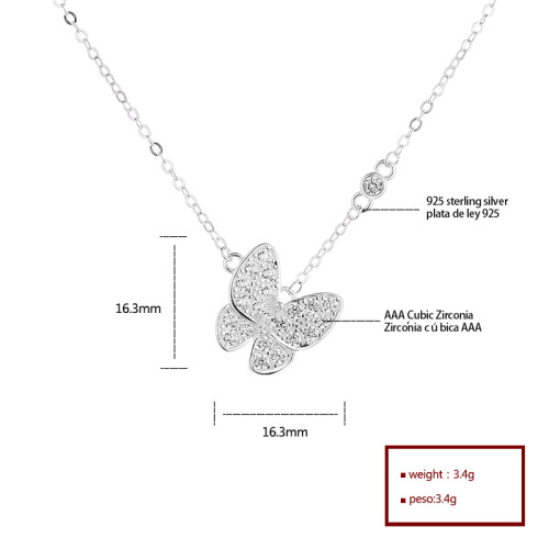 Colgante de plata de venta caliente | Collares de mariposa de cadena larga con inicial de plata esterlina para mujer