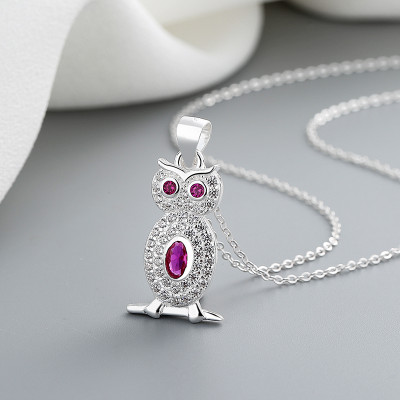 Luxury Fine Cz Aaa Zircon | Owl Ruby Silver Chain Necklace 925 Sterling For Wome