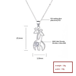 Venta al por mayor Collares con nombre personalizados | Collar de cadena con incrustaciones de circón Aaa y plata de ley 925 de doble jirafa para niñas