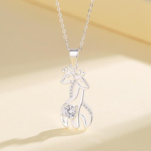 Wholesale Custom Name Necklaces | Double Giraffe 925 Sterling Silver And Aaa Zircon Inlay Chain Necklace For Girls