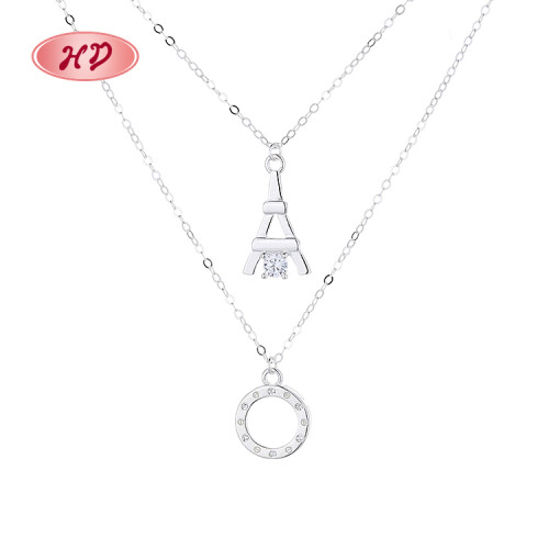 Aaa Cubic Zirconia Sterling Silver S925 Hip Hop Jewelry | Eiffel Tower Ring Pendant Double Necklace Trendy Gemstone