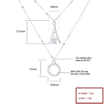 Aaa Cubic Zirconia Sterling Silver S925 Hip Hop Jewelry | Eiffel Tower Ring Pendant Double Necklace Trendy Gemstone