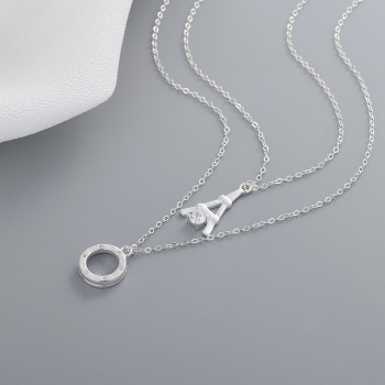 Aaa Cubic Zirconia Sterling Silver S925 Hip Hop Jewelry | Eiffel Tower Ring Pendant Double Necklace Trendy Gemstone