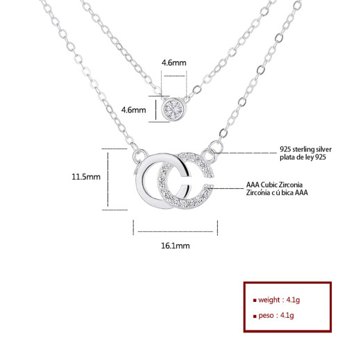 Zirconia cúbica Aaa de lujo | Colgante chapado en plata para mujer | Collar de cadena doble CC de plata esterlina S925