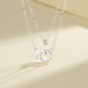 Luxury Aaa Cubic Zirconia | Ladies Silver Plated Pendant | S925 Sterling Silver Cc Double Chain Necklace