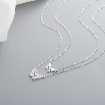 2023 Fine Cubic Zirconia | Women 925 Sterling Silver Double Layer | Butterfly Hollow Pendant Necklace