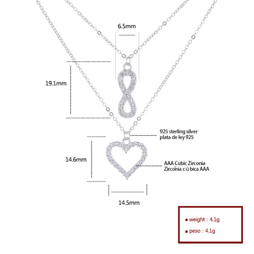 Zirconia cúbica brillante Aaa | Collar de cruz de corazón minúsculo | Collar Doble De Plata De Ley Para Mujer