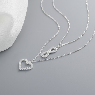 Shiny Aaa Cubic Zirconia | Tiny Heart Cross Necklace | Sterling Silver Double Necklace For Women