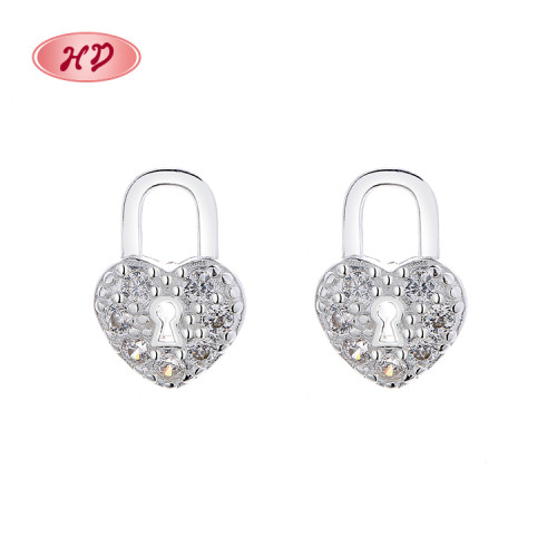 Fashion High Quality | Heart-Shaped Lock Zircon | 925 Sterling Silver Studs Earring | For Ladies Jewelry