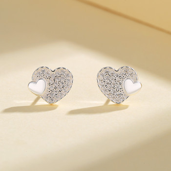 Fashion Heart-Shaped | White Zircon 925 Sterling Silver Plated Stud Earrings | For Girls Jewelry