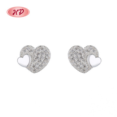 Fashion Heart-Shaped | White Zircon 925 Sterling Silver Plated Stud Earrings | For Girls Jewelry