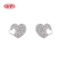 Fashion Heart-Shaped | White Zircon 925 Sterling Silver Plated Stud Earrings | For Girls Jewelry