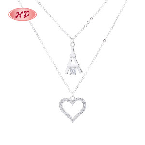 Fine Women Sterling Silver 925 Jewelry Pendant | Silver Choker Pandora Double Layered | Heart Shaped Eiffel Tower Necklaces Jewelry