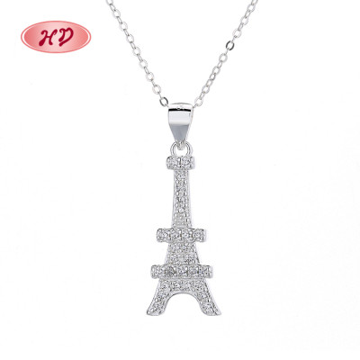 2023 Hot Sale 925 Sterling Silver Long Chain | Aaa Cubic Zirconia Jewelry Necklace | Women Eiffel Tower Silver Pendant Necklaces
