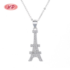 2023 Hot Sale 925 Sterling Silver Long Chain | Aaa Cubic Zirconia Jewelry Necklace | Women Eiffel Tower Silver Pendant Necklaces