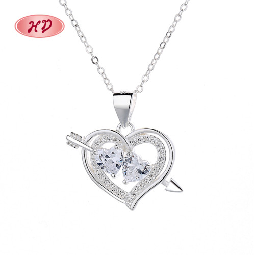 Venta al por mayor de moda de lujo | Aaa Zircon 925 Collar de plata esterlina con corazón de Cupido | Piedra preciosa fina para mujer
