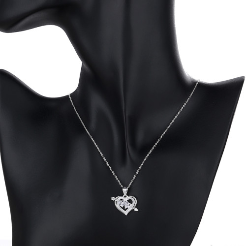 Venta al por mayor de moda de lujo | Aaa Zircon 925 Collar de plata esterlina con corazón de Cupido | Piedra preciosa fina para mujer