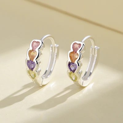 Fashion Sliver Plated Jewelry | Non Tarnish Large Multicolour Cz Cubic Zirconia | Women 925 Silver Hoop Huggie Earrings