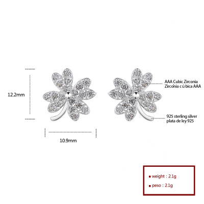 2023 Trend Four Leaf Clover Zircon | 925 Sterling Silver Stud Earring | For Ladies Jewelry Fashionable