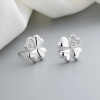 Trend Ins Popular Shiny Zircon S925 Sterling Silver | Mujeres Lucky Four Leave Clover Pendientes Stud Plata fina para niñas
