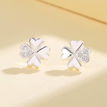 Trend Ins Popular Shiny Zircon S925 Sterling Silver | Mujeres Lucky Four Leave Clover Pendientes Stud Plata fina para niñas
