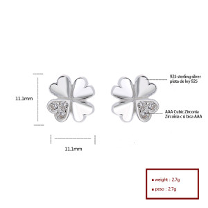 Trend Ins Popular Shiny Zircon S925 Sterling Silver | women Lucky Four Leave Clover Earrings Stud Fine Silver For Girls