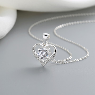 2023 Sterling Silver 925 Fine Chain | Heart Shaped Zircon Pendants Necklace