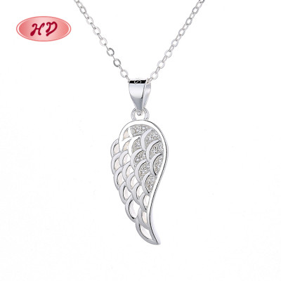 Fashion Women Cubic Zirconia 925 Sterling Silver Jewelry Feather Pendant Chain Necklace For Ladies