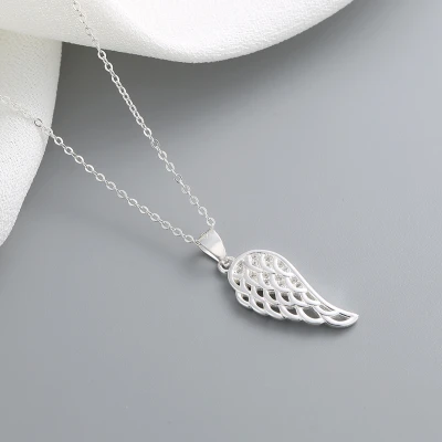 Fashion Women Cubic Zirconia 925 Sterling Silver Jewelry Feather Pendant Chain Necklace For Ladies
