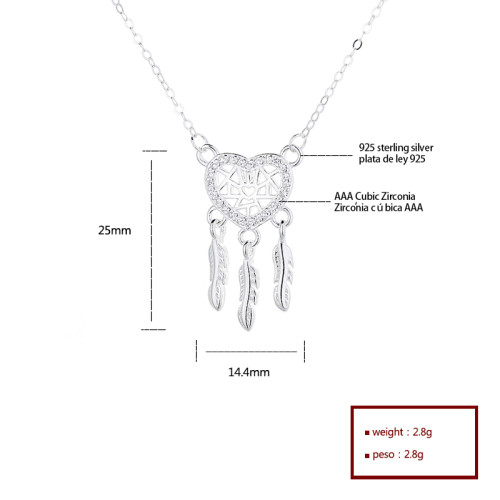 Joyería de moda 925 Sterling | Pure Silver Cross Chain Necklace | Dream Catcher Colgante para mujer