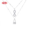Fine Aaa Cubic Zirconia | Long Chain Silver Women Double Necklaces | Cross Lock Jewellery