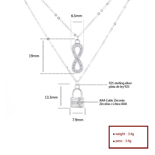 Fine Aaa Cubic Zirconia | Long Chain Silver Women Double Necklaces | Cross Lock Jewellery