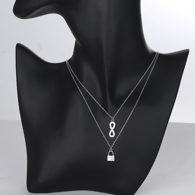 Fine Aaa Cubic Zirconia | Long Chain Silver Women Double Necklaces | Cross Lock Jewellery