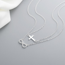 Joyería Mujer Al Por Mayor Circonitas | Collar de doble capa con cruz de plata de ley 925 | Colgante para joyería de moda.